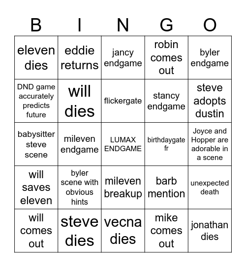 stranger things 5 vol 2 Bingo Card