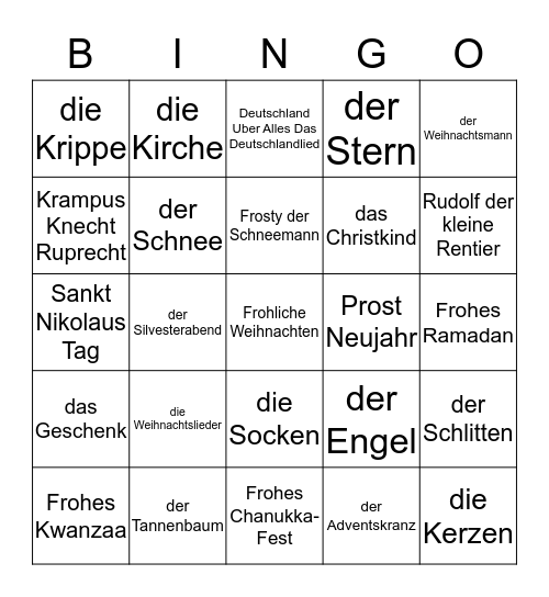 Weihnachten Wortschatz Bingo Card
