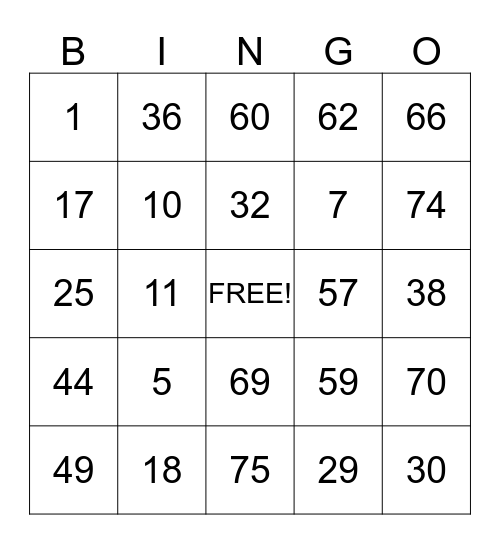 Park Manor Bingo Card