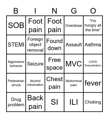 Cooper ER Bingo Card