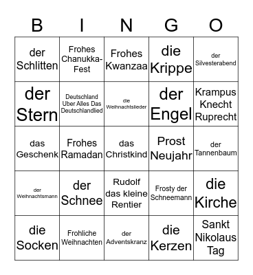 Weihnachten Wortschatz Bingo Card