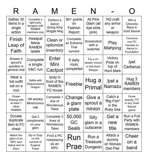 RAMEN-O / SAHJA-O Bingo Card