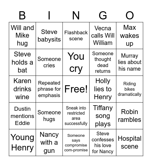 Stranger Things Bingo Card