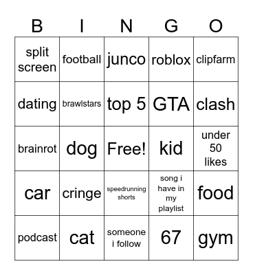 youtube Bingo Card