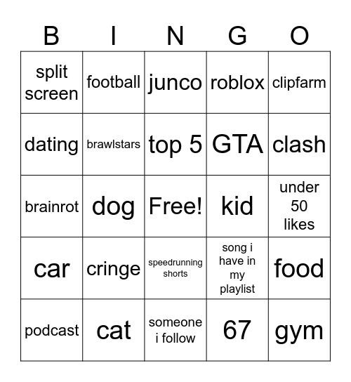 youtube Bingo Card