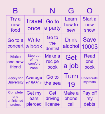 Goals 2026 Bingo Card