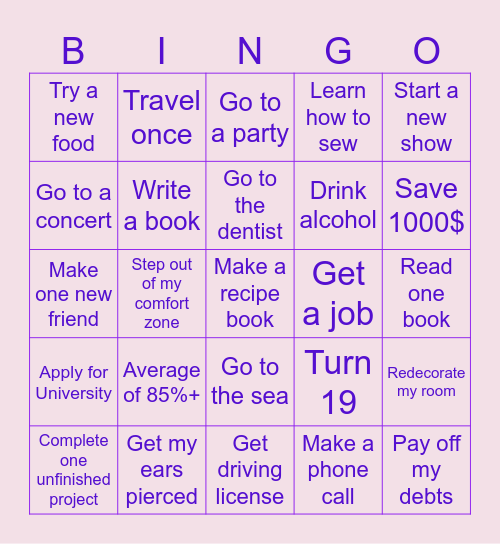 Goals 2026 Bingo Card