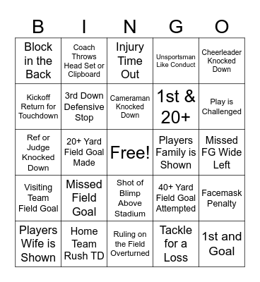GAMEDAY BINGO Card
