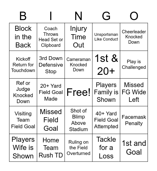 GAMEDAY BINGO Card