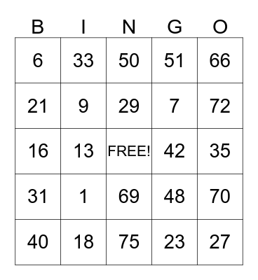 Park Manor Bingo Card