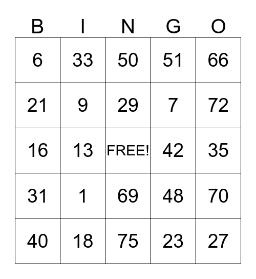 Park Manor Bingo Card