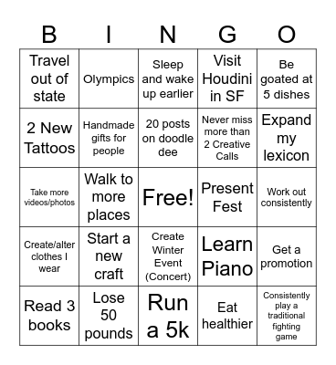 Deelawn's New Years Resolution Bingo Card
