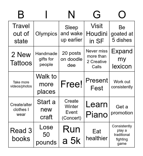 Deelawn's New Years Resolution Bingo Card