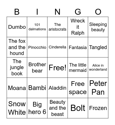 Disney Movies Bingo Card