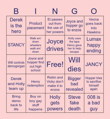 Stranger things v2 Bingo Card