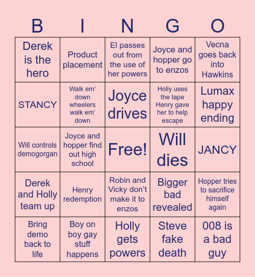 Stranger things v2 Bingo Card