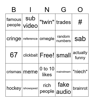 yt shorts bingo Card