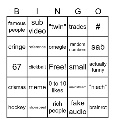 yt shorts bingo Card