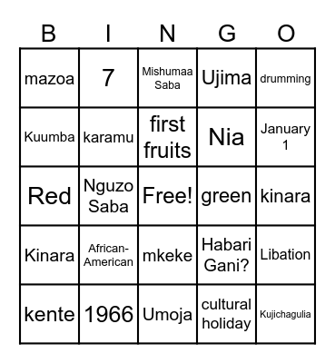 KWANZAA BINGO Card