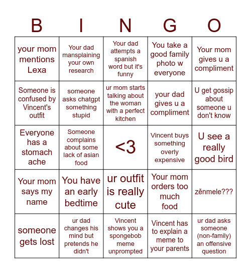 La Croose Bingo Card