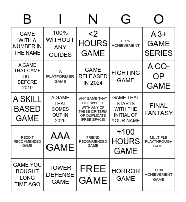 STEAM ACHIEVEMENT BINGO 2026 Bingo Card