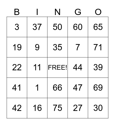 Park Manor Bingo Card