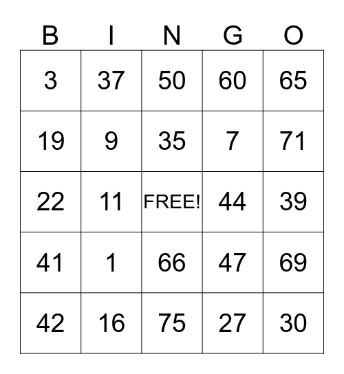 Park Manor Bingo Card