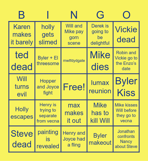 Stranger Things Predictions Vol2 Bingo Card