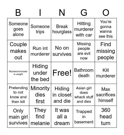 Until Dawn Bingo Card