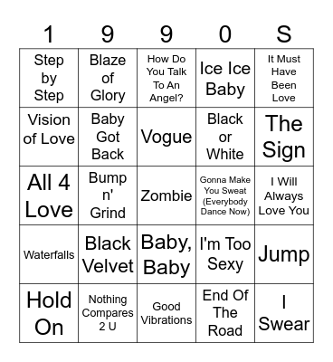 1990s Songs Vol. 1 Bingo Card