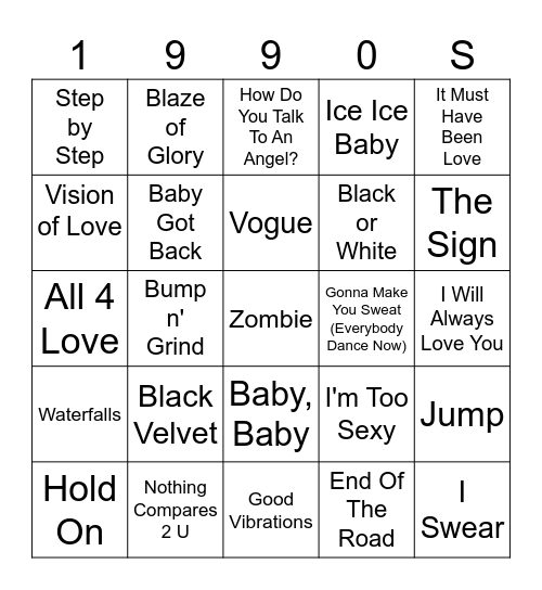 1990s Songs Vol. 1 Bingo Card