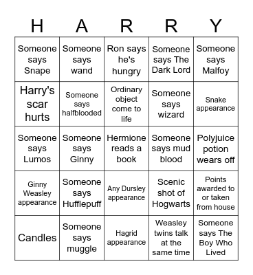 Harry Potter and the Sorcerer's Stone Bingo Card