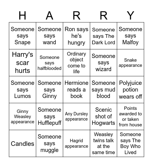 Harry Potter and the Sorcerer's Stone Bingo Card