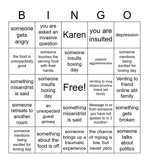 Gwen's Christmas bingo Card