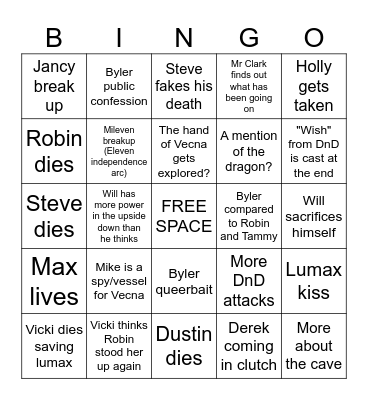 Stranger Things Season 5 Bingo Card