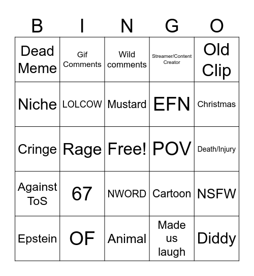 Insta Reels Bingo Card