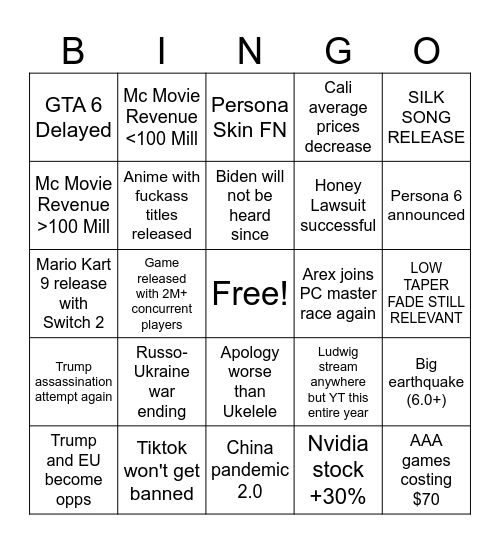 2025 Bingo Card