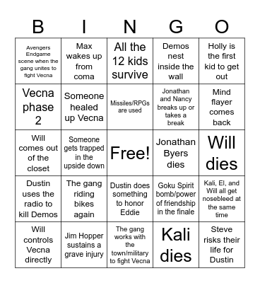 Stranger Things S5 Vol. 2 Bingo Card