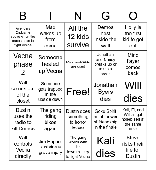 Stranger Things S5 Vol. 2 Bingo Card