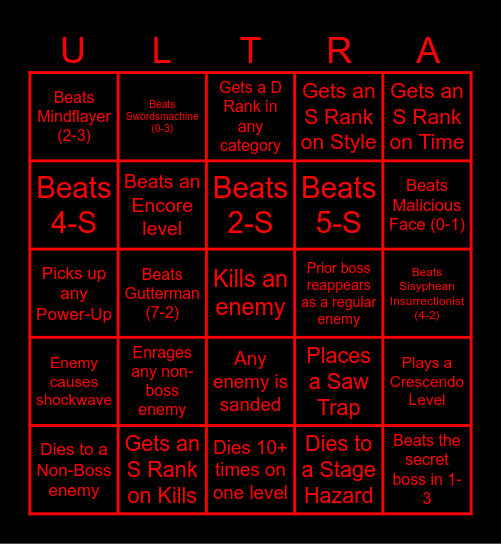 Null plays ULTRAKILL Bingo Card