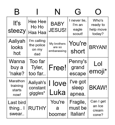 Nelson Bingo! Bingo Card