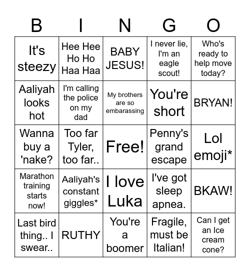 Nelson Bingo! Bingo Card
