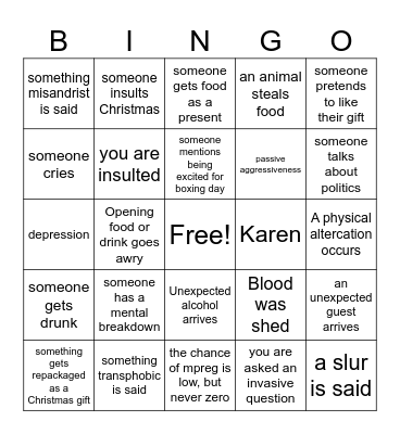 Gwen's Christmas bingo 2025 Bingo Card