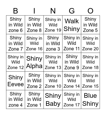 Shiny za bingo Card