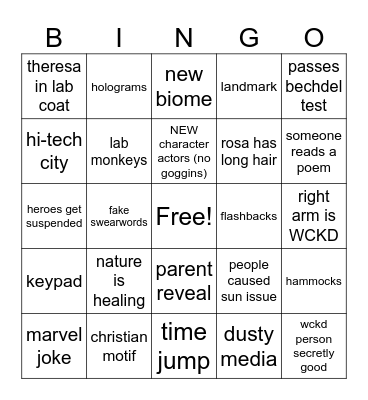 maze runner 3 Bingo Card