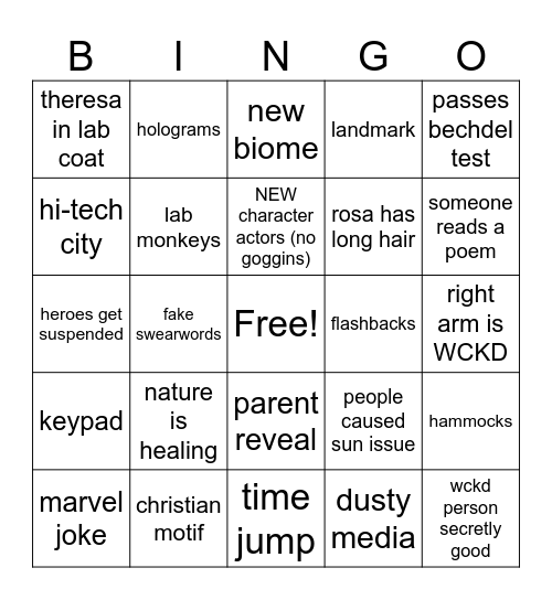 maze runner 3 Bingo Card