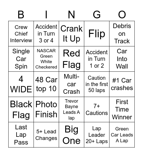 Nascar Bingo! Bingo Card