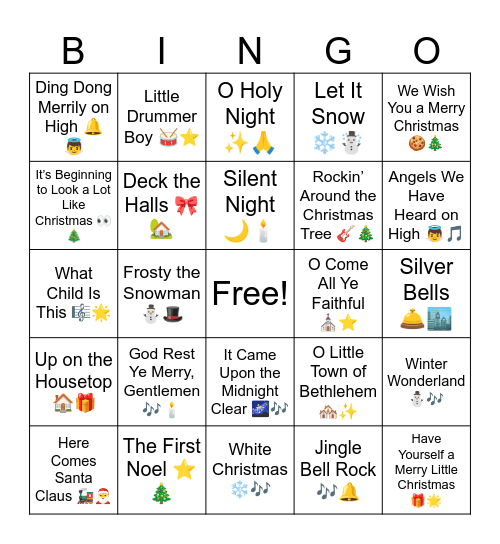 Christmas Carol Bingo Card