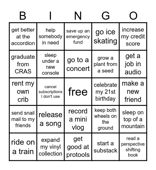 Julian's 2026 Bingo Card