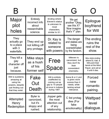 How dogshit will the finale to St be? Bingo Card